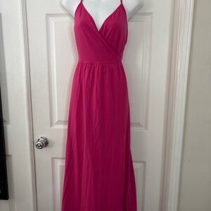 Hot Pink Criss Cross Maxi Dress – Size M